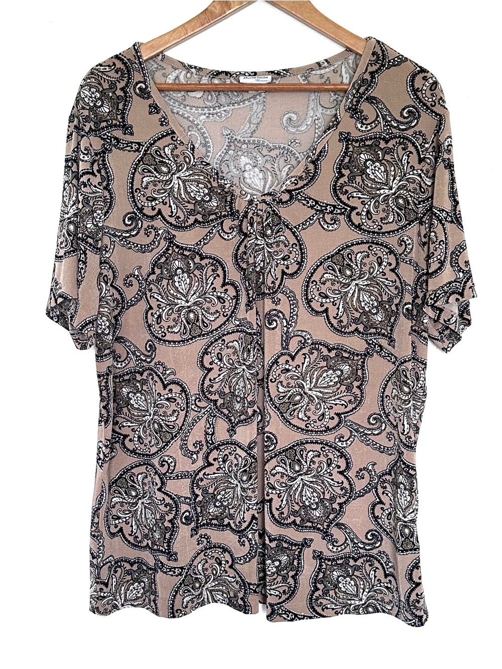 Jaclyn Smith Plus Shirt Women’s 1X Geometric Boho Short Sleeve Pullover Top